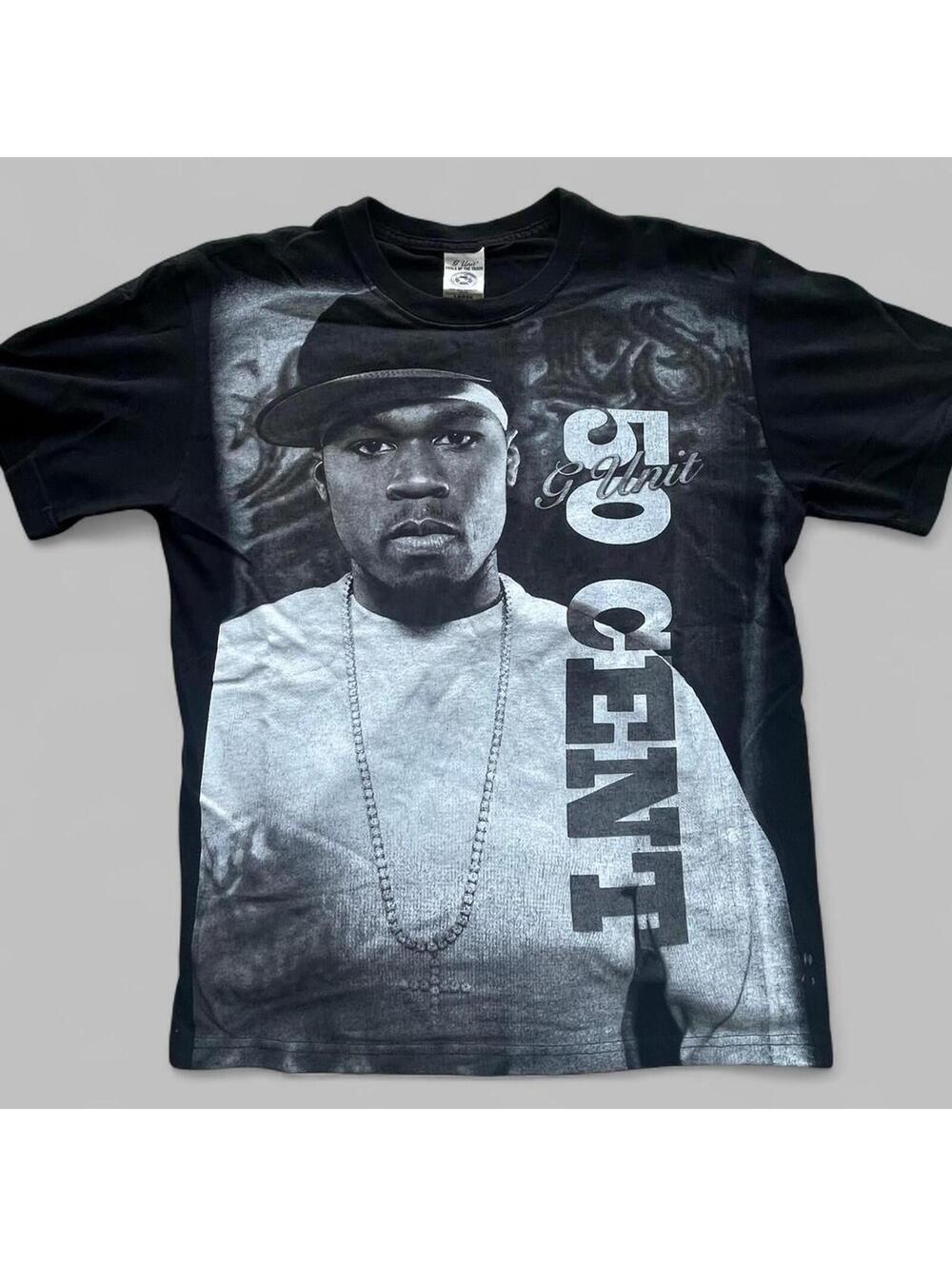 2000’s 50 Cent G-Unit AOP Black Rap Tee T-Shirt Size Medium